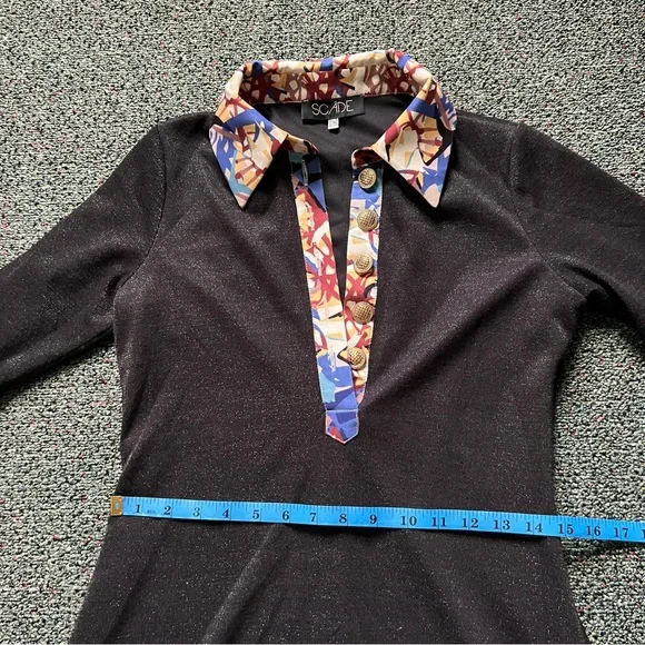 Modest Black Glitter & Vintage Floral Antique Gold Button Fit & Flare Dress Sz S - Picture 11 of 16